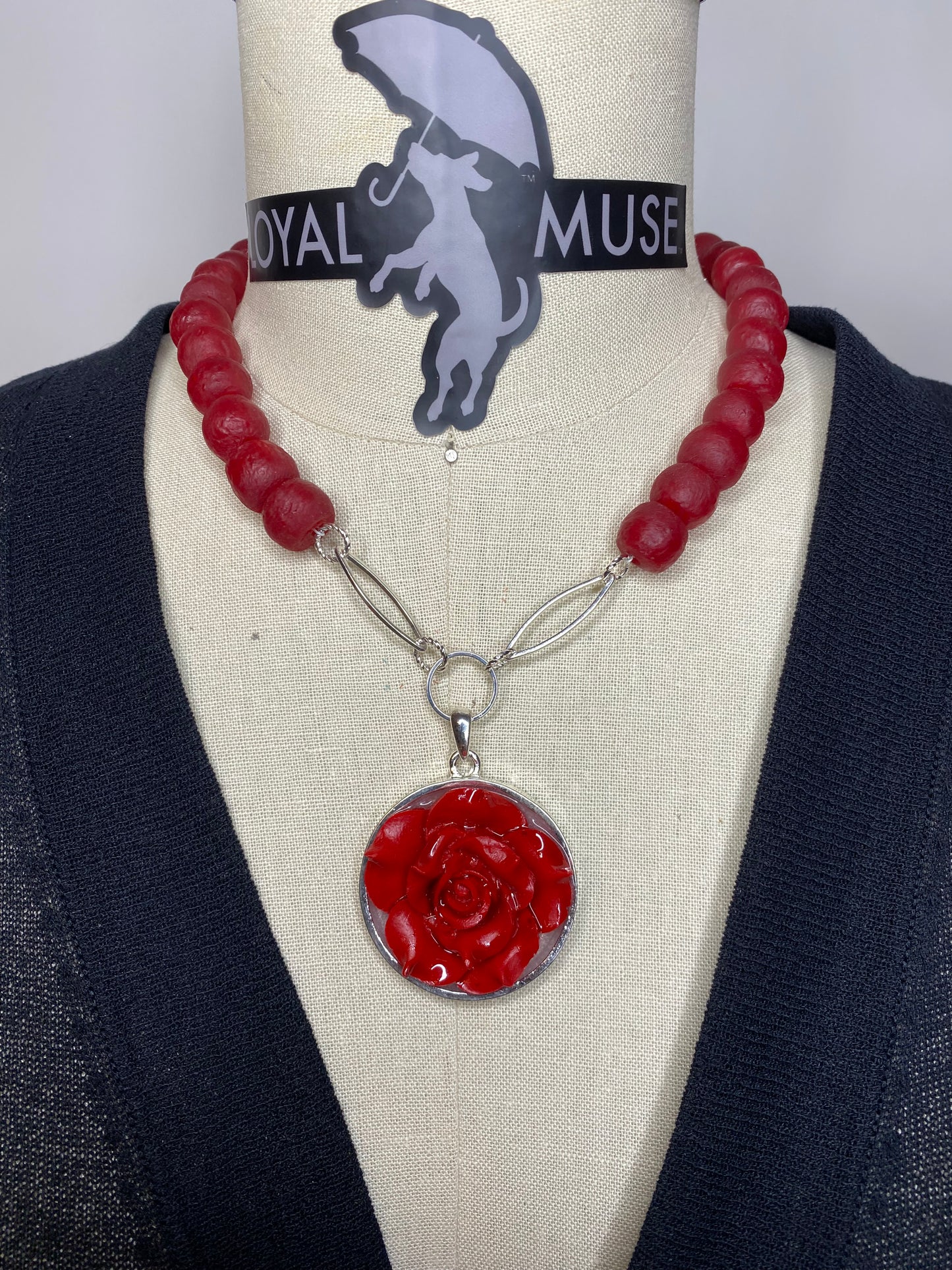 Red Rose & Recycled Glass Beads