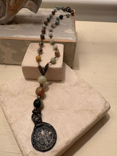 Jasper & Bronze Medallion Necklace