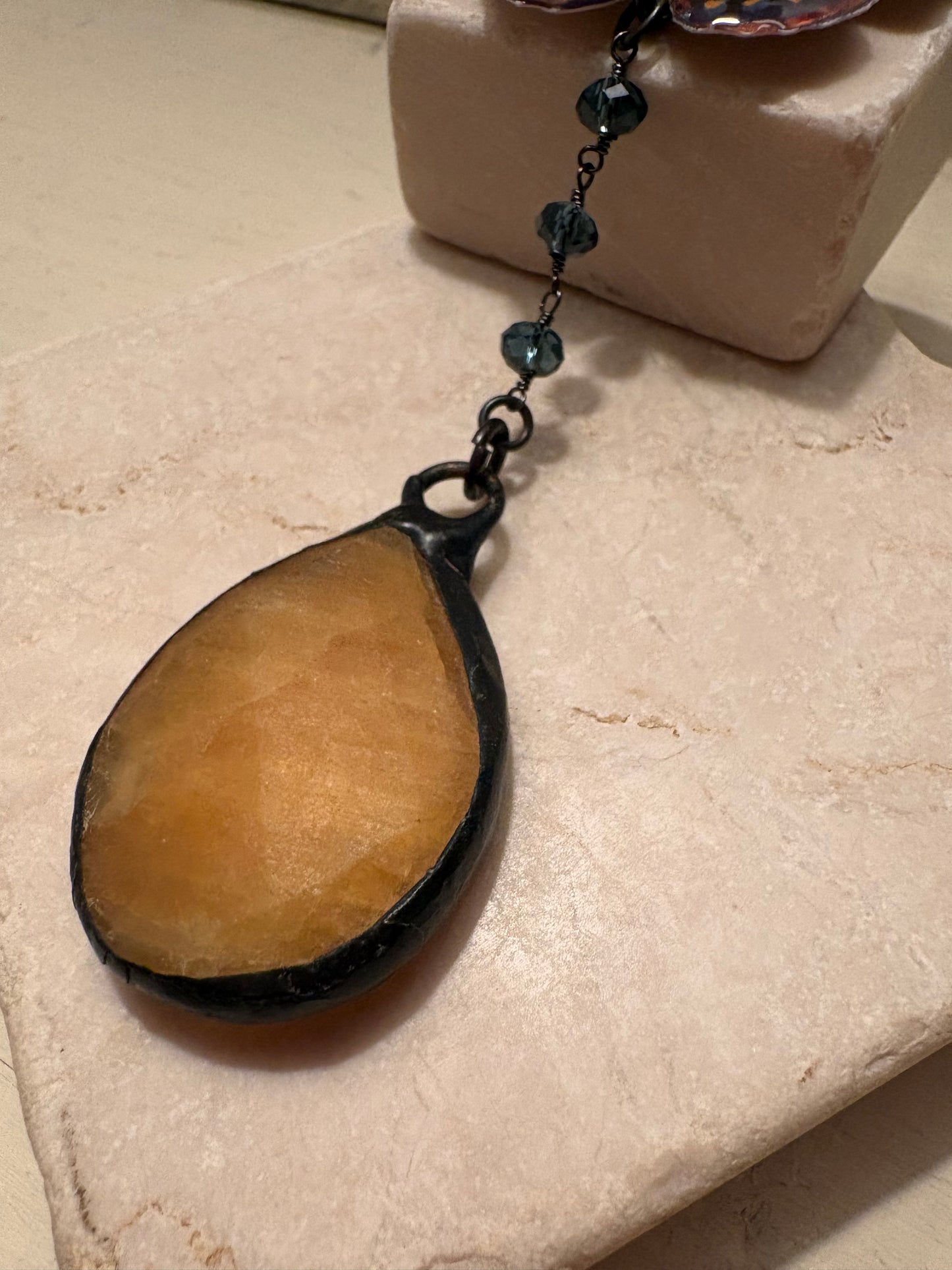 Royal Blue Butterfly & Yellow Calcite Necklace