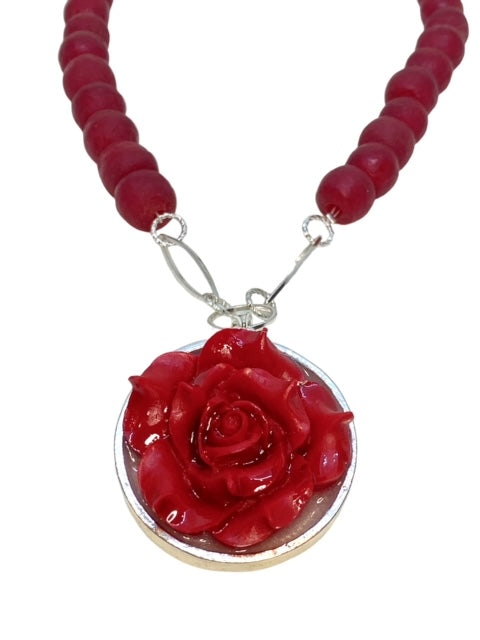 Red Rose & Recycled Glass Beads