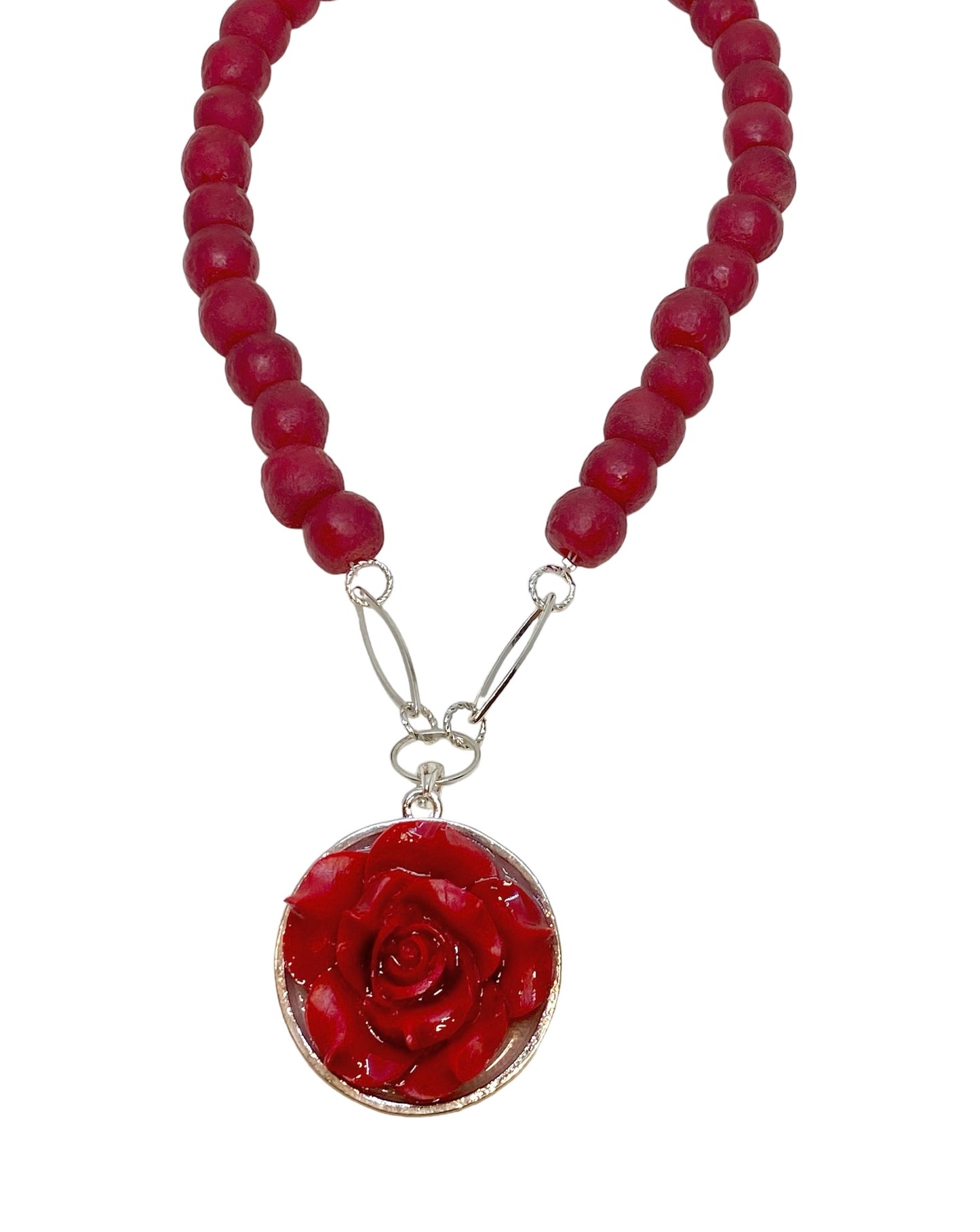 Red Rose & Recycled Glass Beads