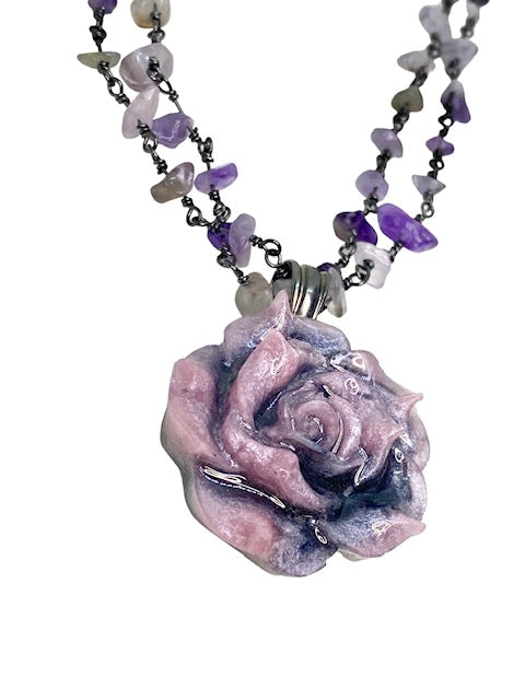 Purple Mix Rose on Crystal Rosary Beads