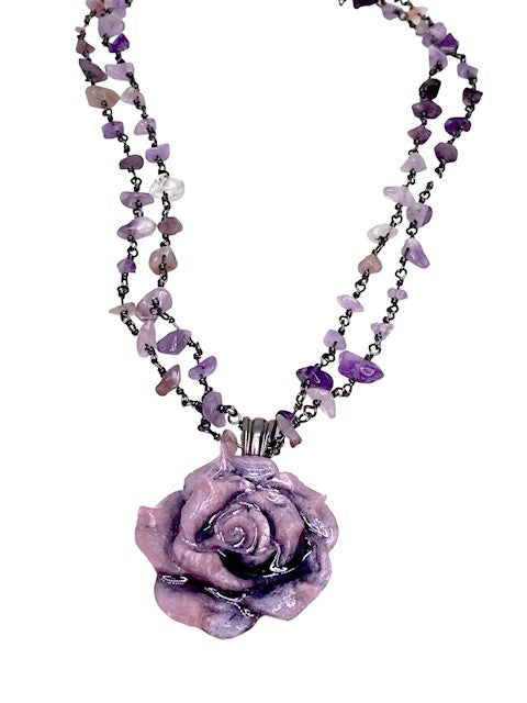 Purple Mix Rose on Crystal Rosary Beads