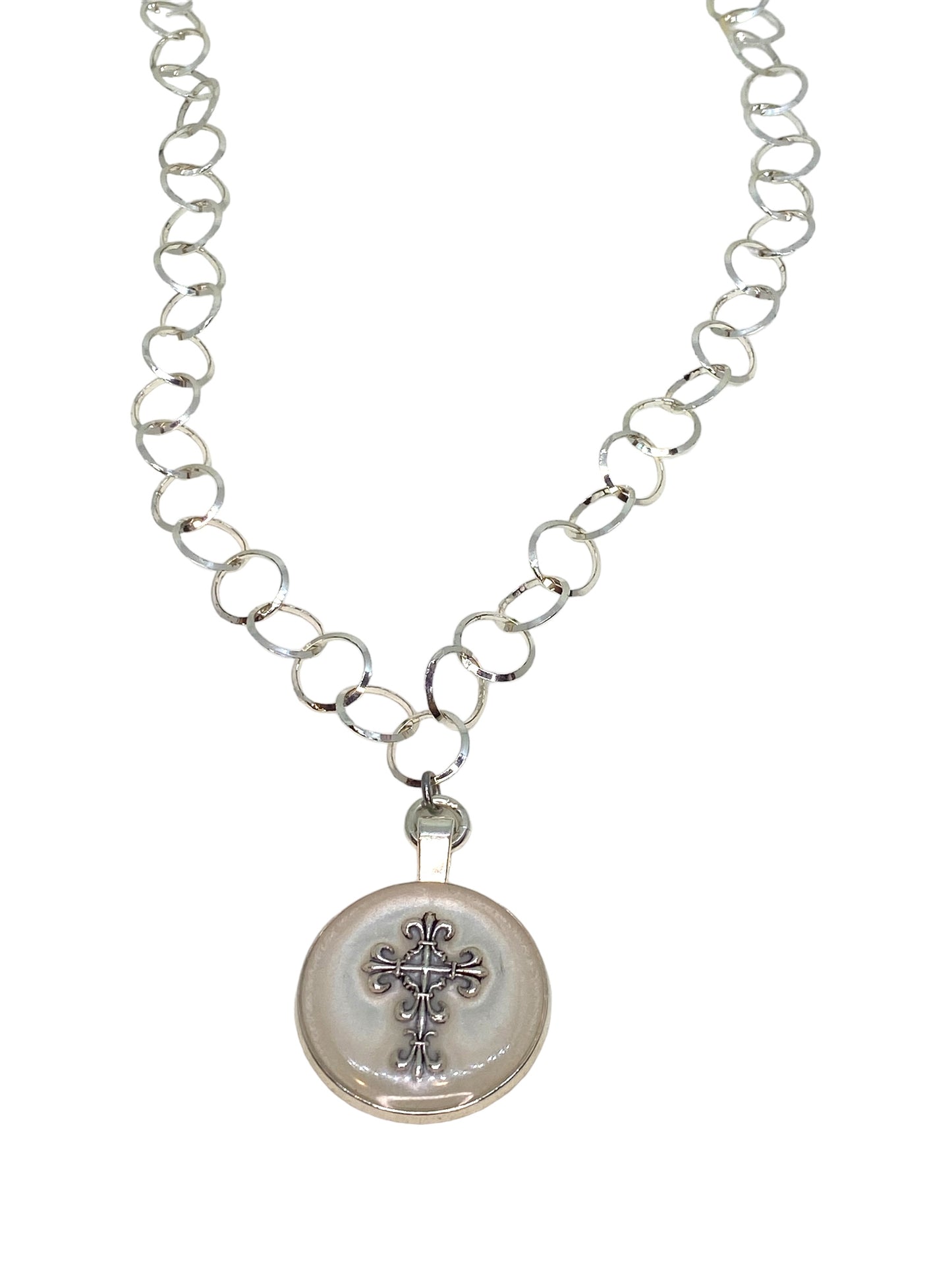 White Silver Cross Necklace