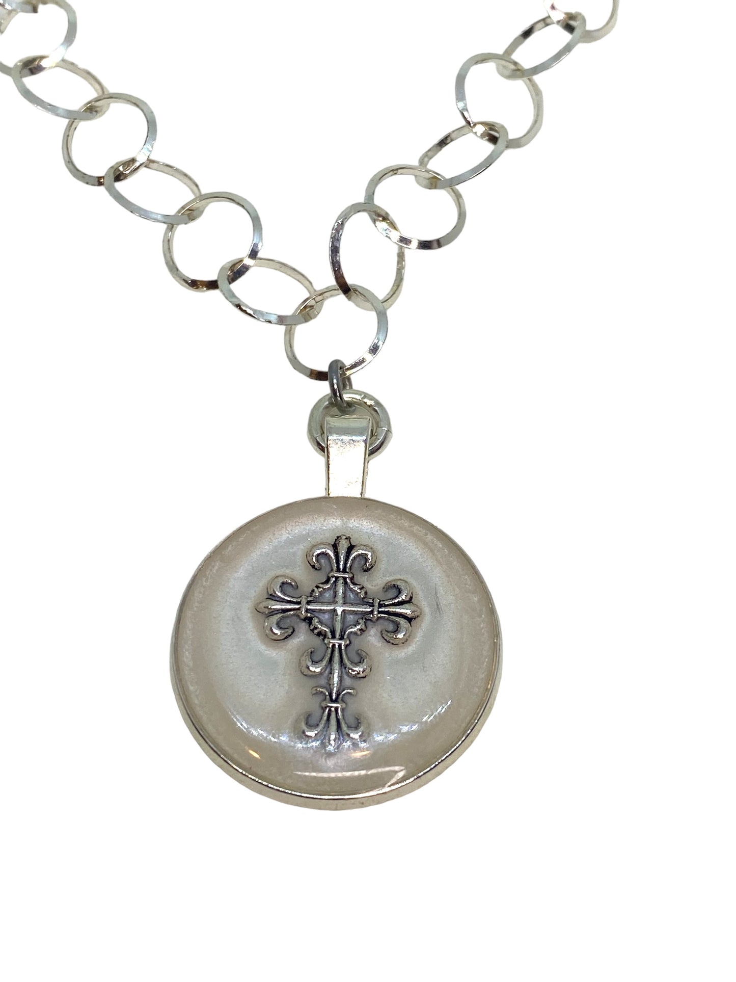 White Silver Cross Necklace