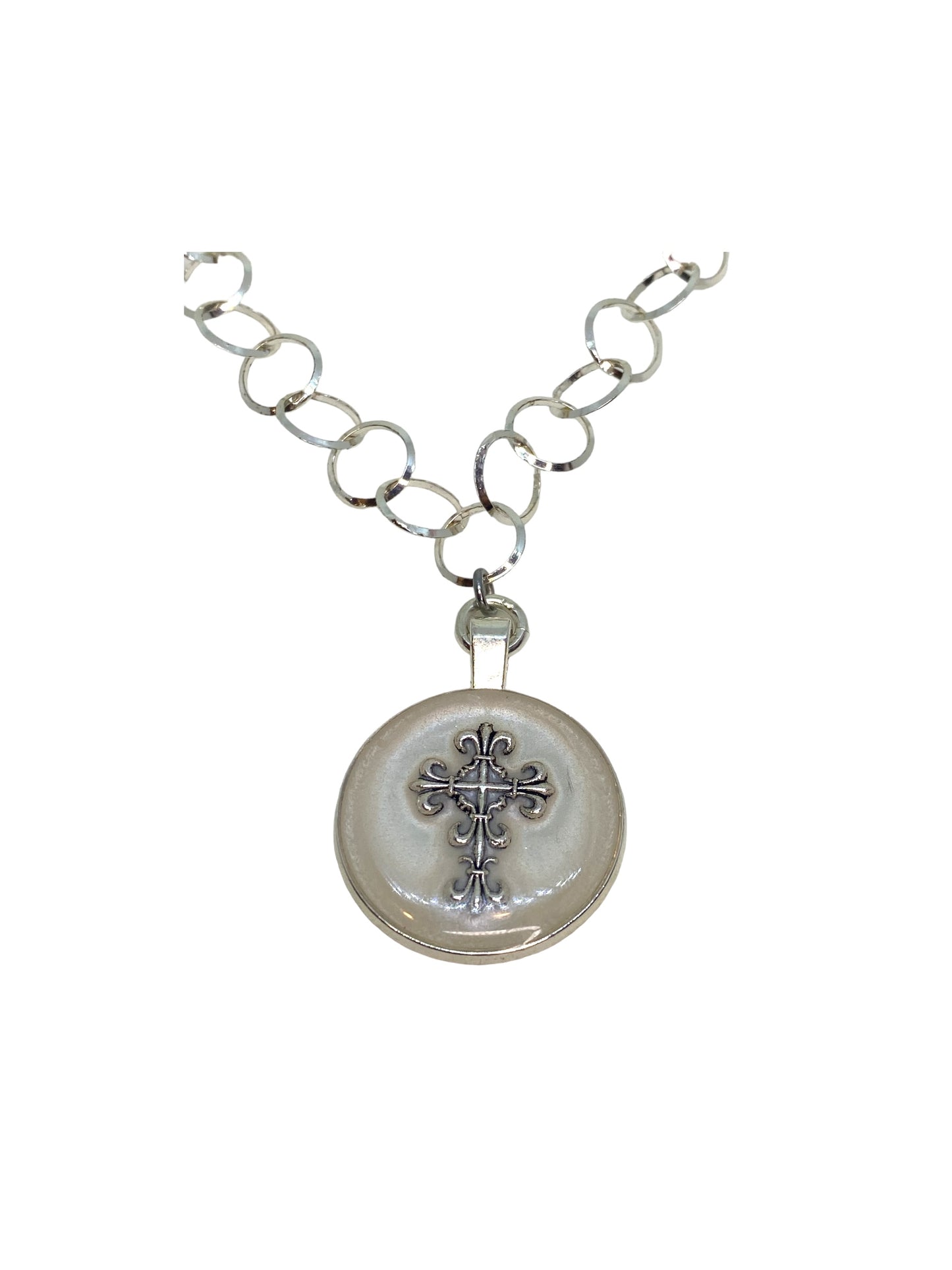 White Silver Cross Necklace