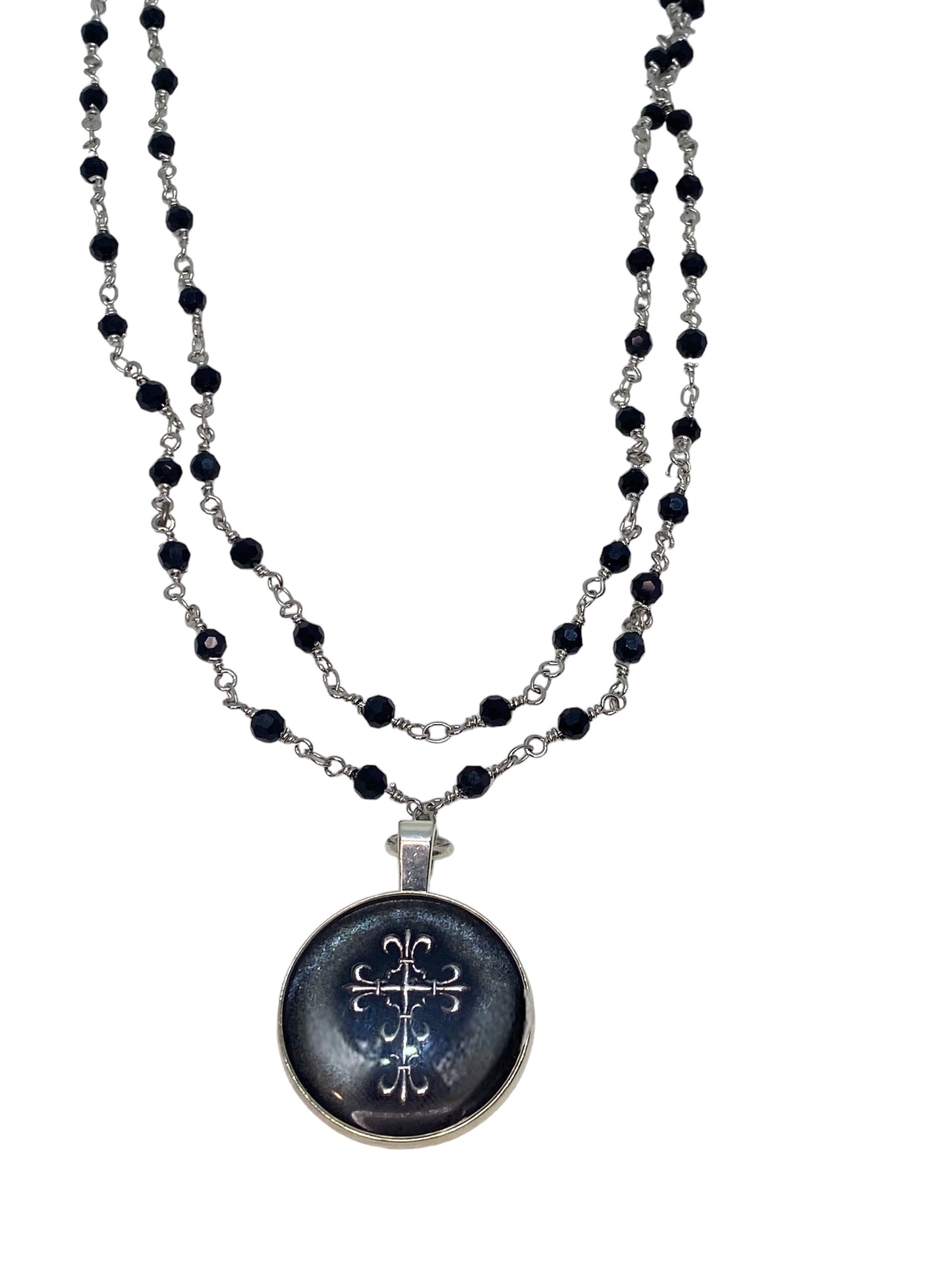 Rosary Silver Cross Necklace