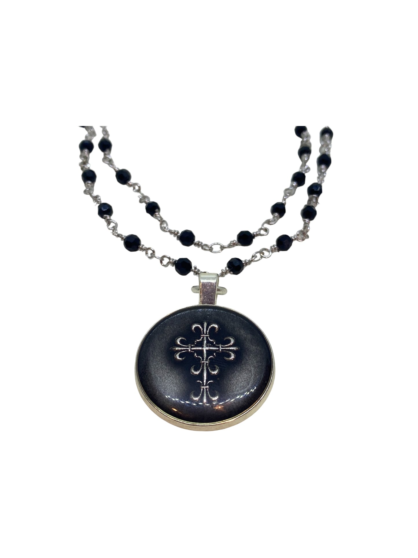 Rosary Silver Cross Necklace