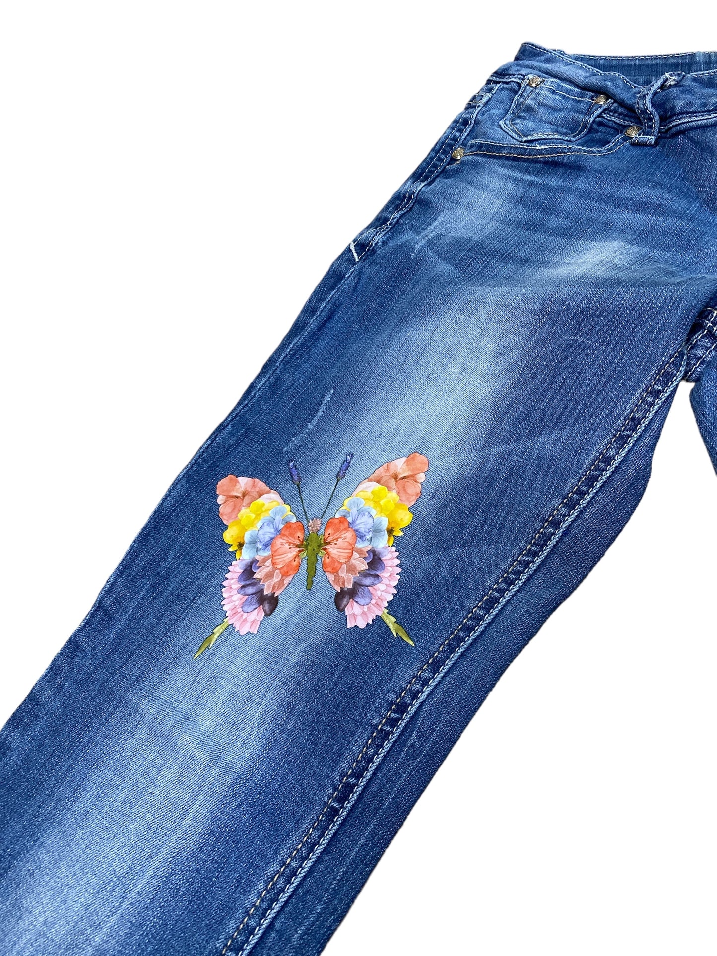 Floral Butterfly Patchwork Jeans Sz: 6