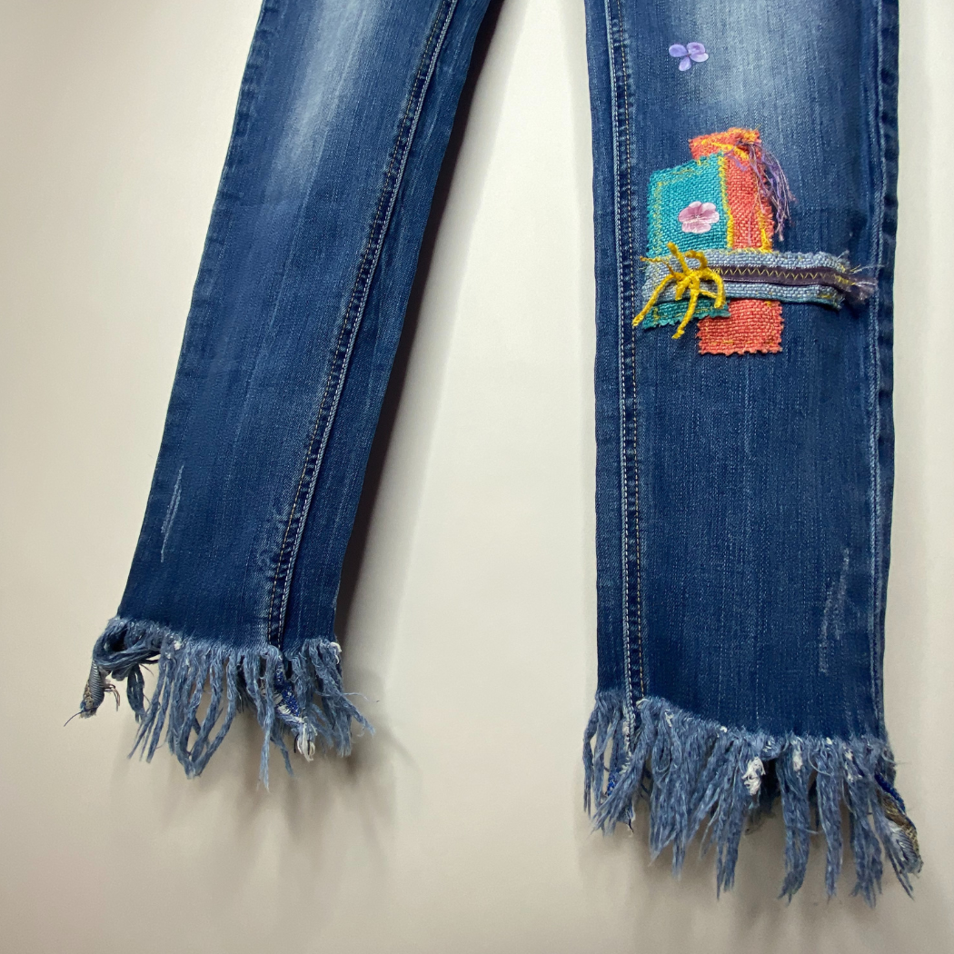 Floral Butterfly Patchwork Jeans Sz: 6