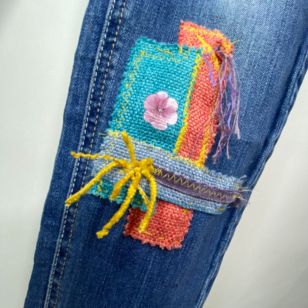 Floral Butterfly Patchwork Jeans Sz: 6