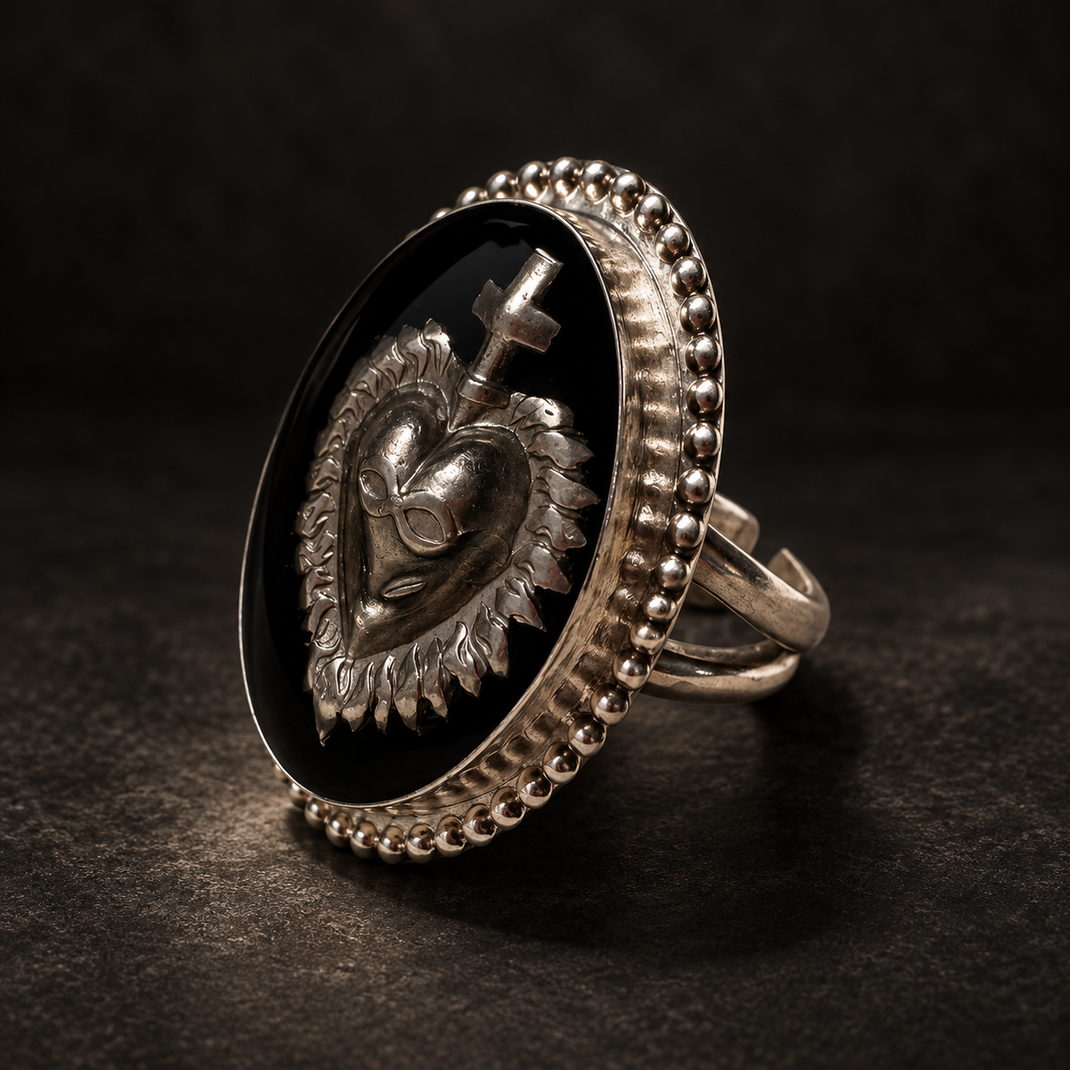 Sacred Heart | Sterling Silver & Pewter Statement Ring