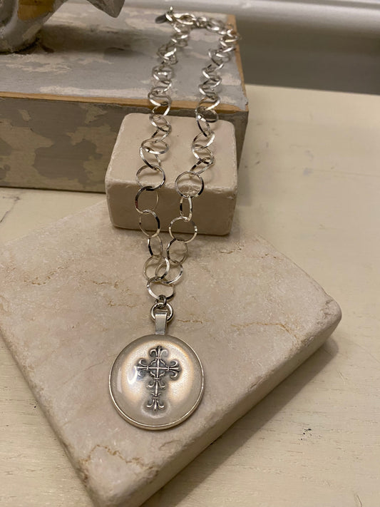 White Silver Cross Chain Necklace