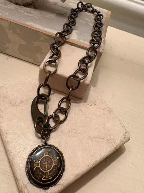 Chunky Bronze Chain Necklace – Handset Bolnisi Cross Pendant