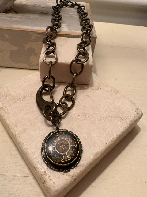 Chunky Bronze Chain Necklace – Handset Bolnisi Cross Pendant