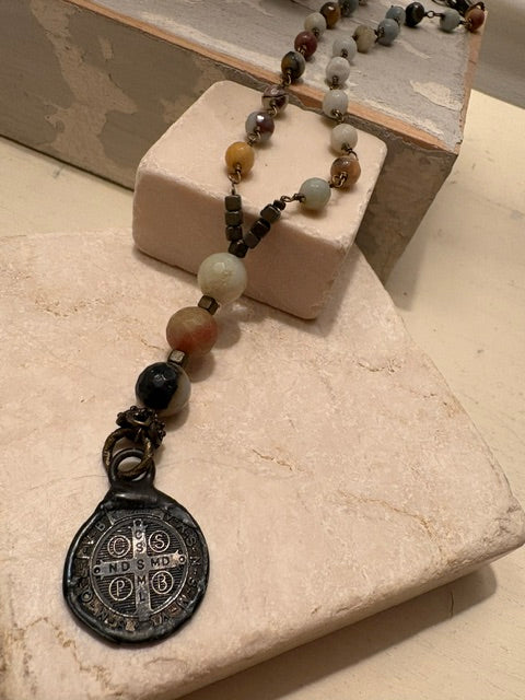 Jasper &amp; Bronze Medallion Necklace