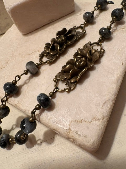 Gray Jasper Cross Medallion Necklace