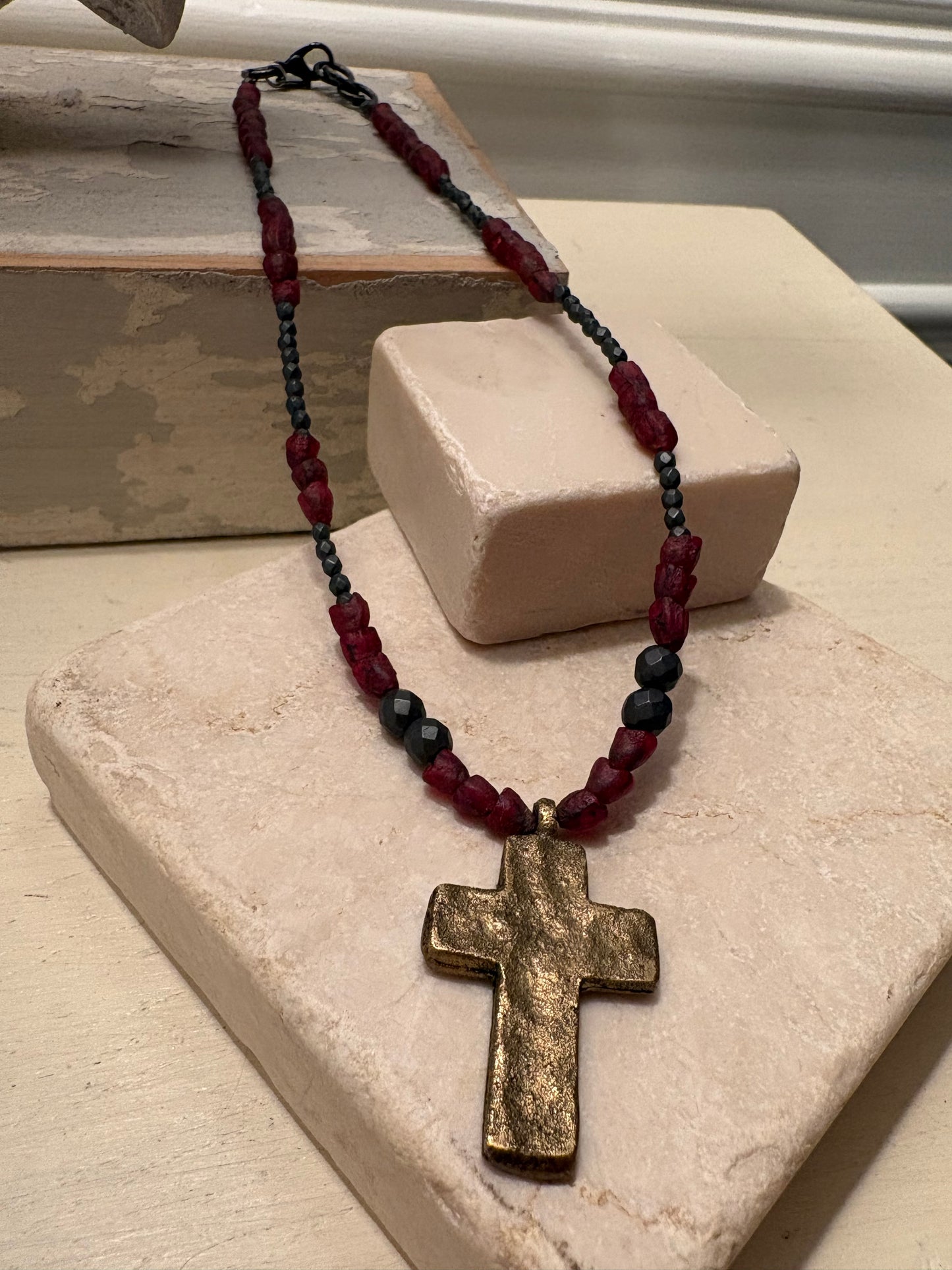 Red Garnet Cross Necklace