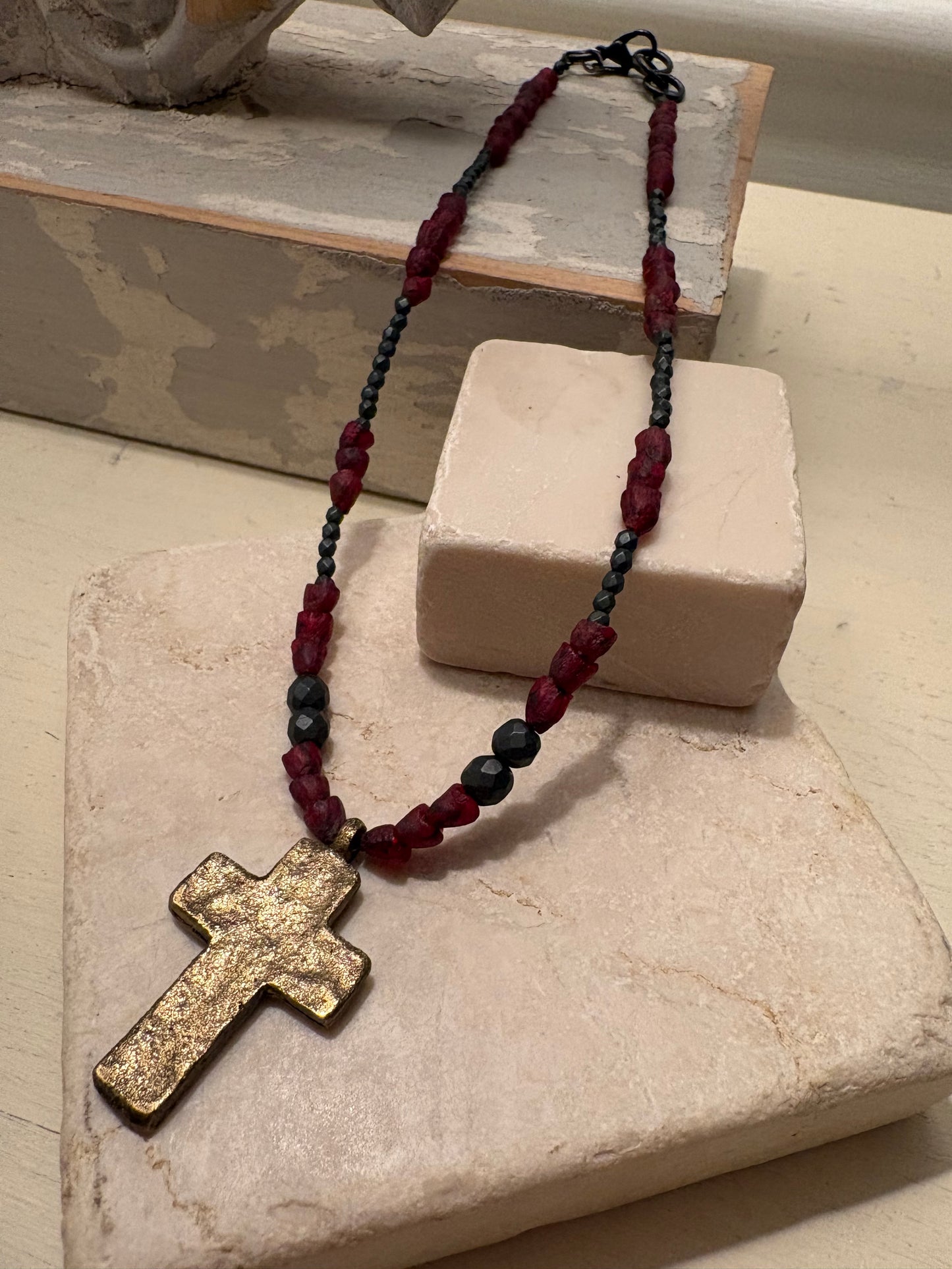 Red Garnet Cross Necklace