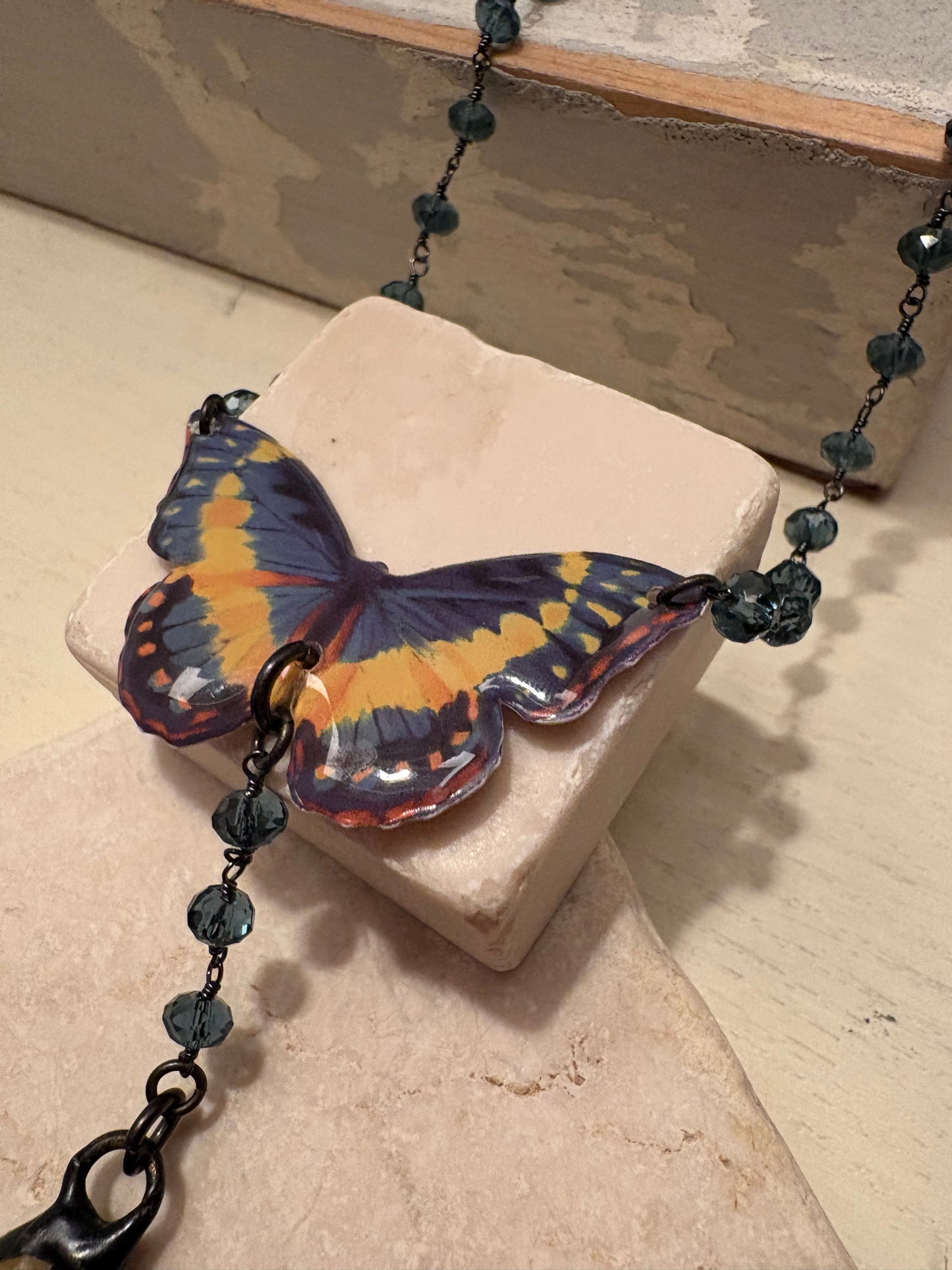 Royal Blue Butterfly & Yellow Calcite Necklace