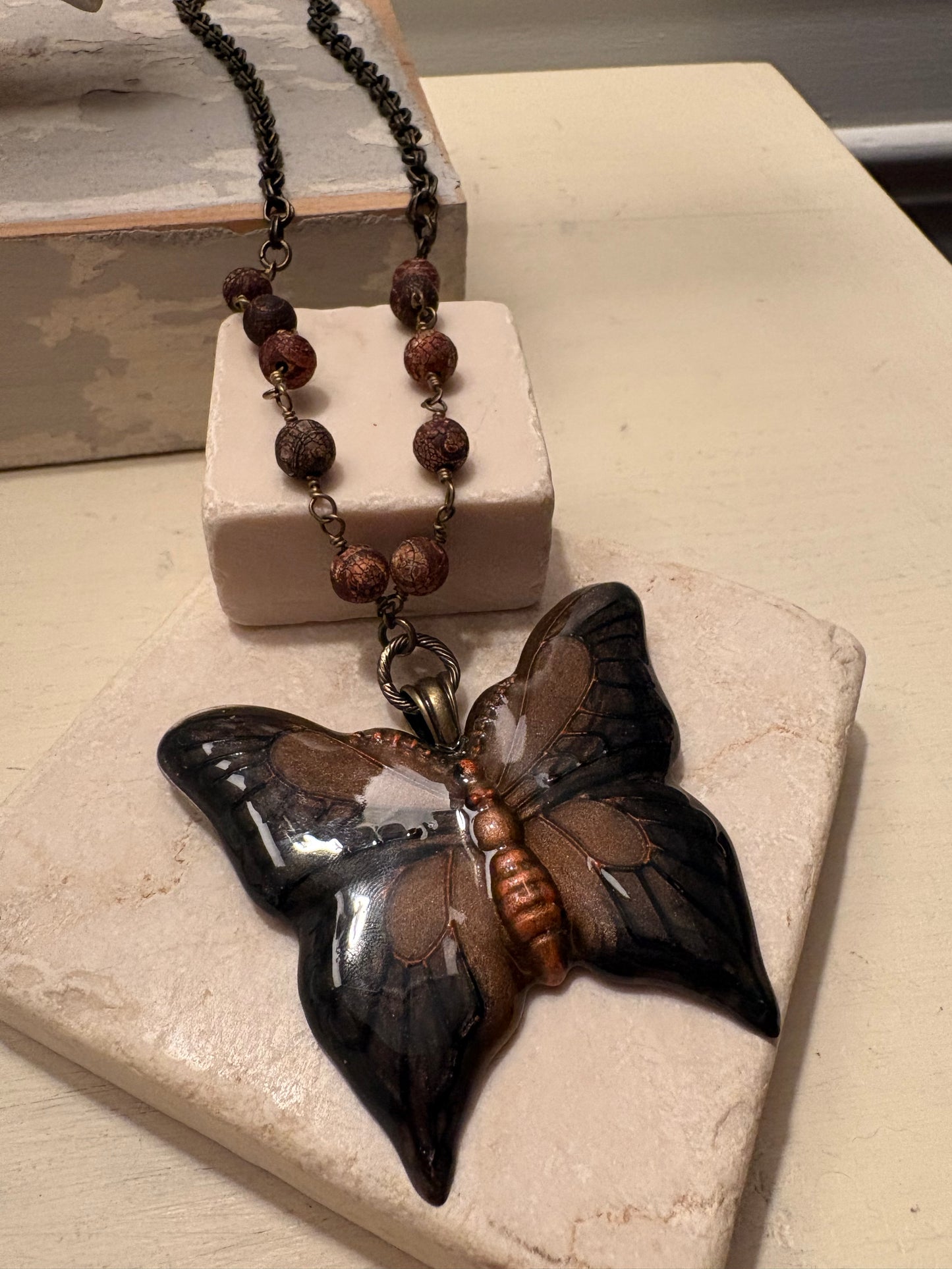 Dark Monarch Butterfly & Cracked Agate