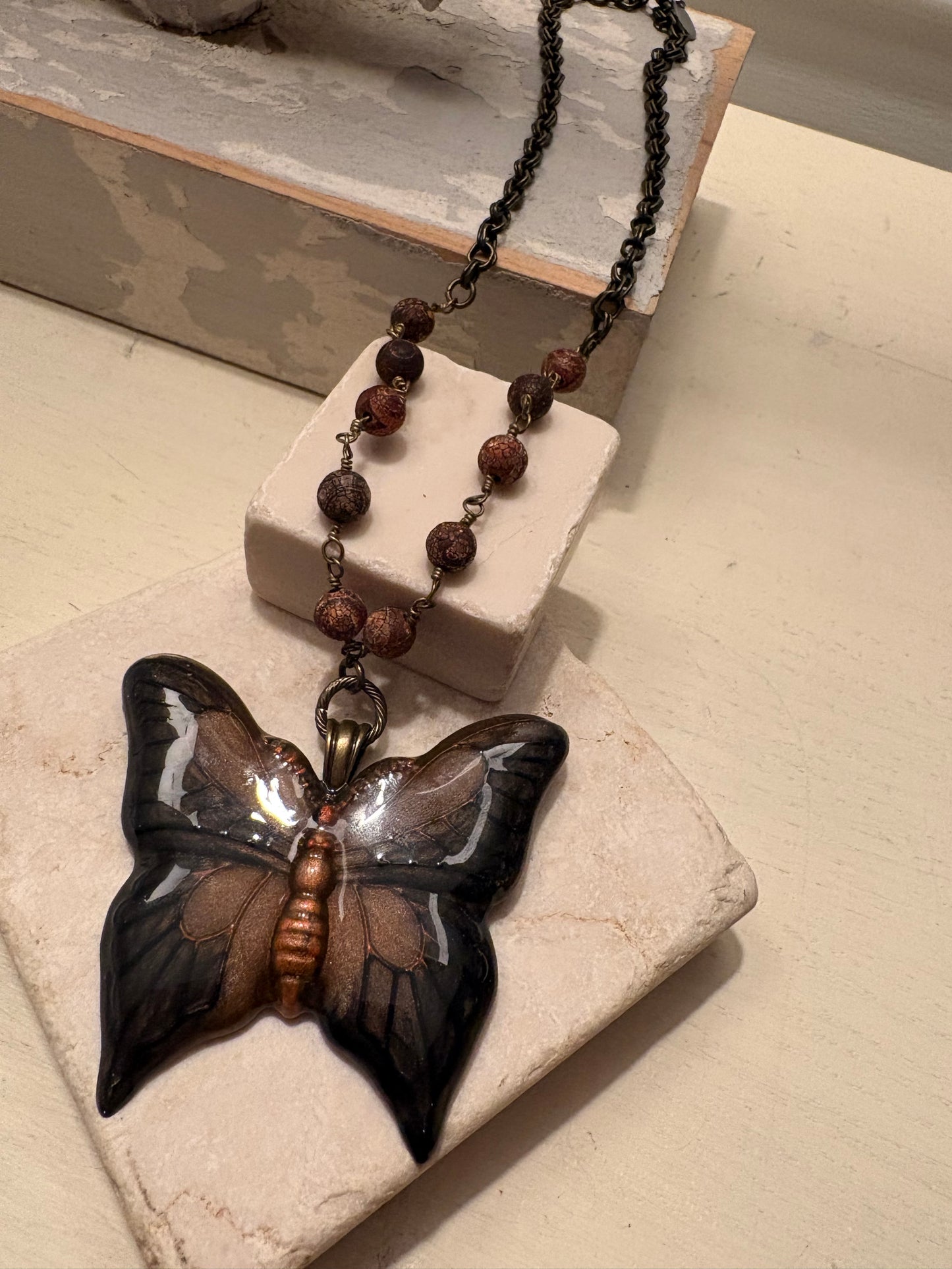 Dark Monarch Butterfly & Cracked Agate