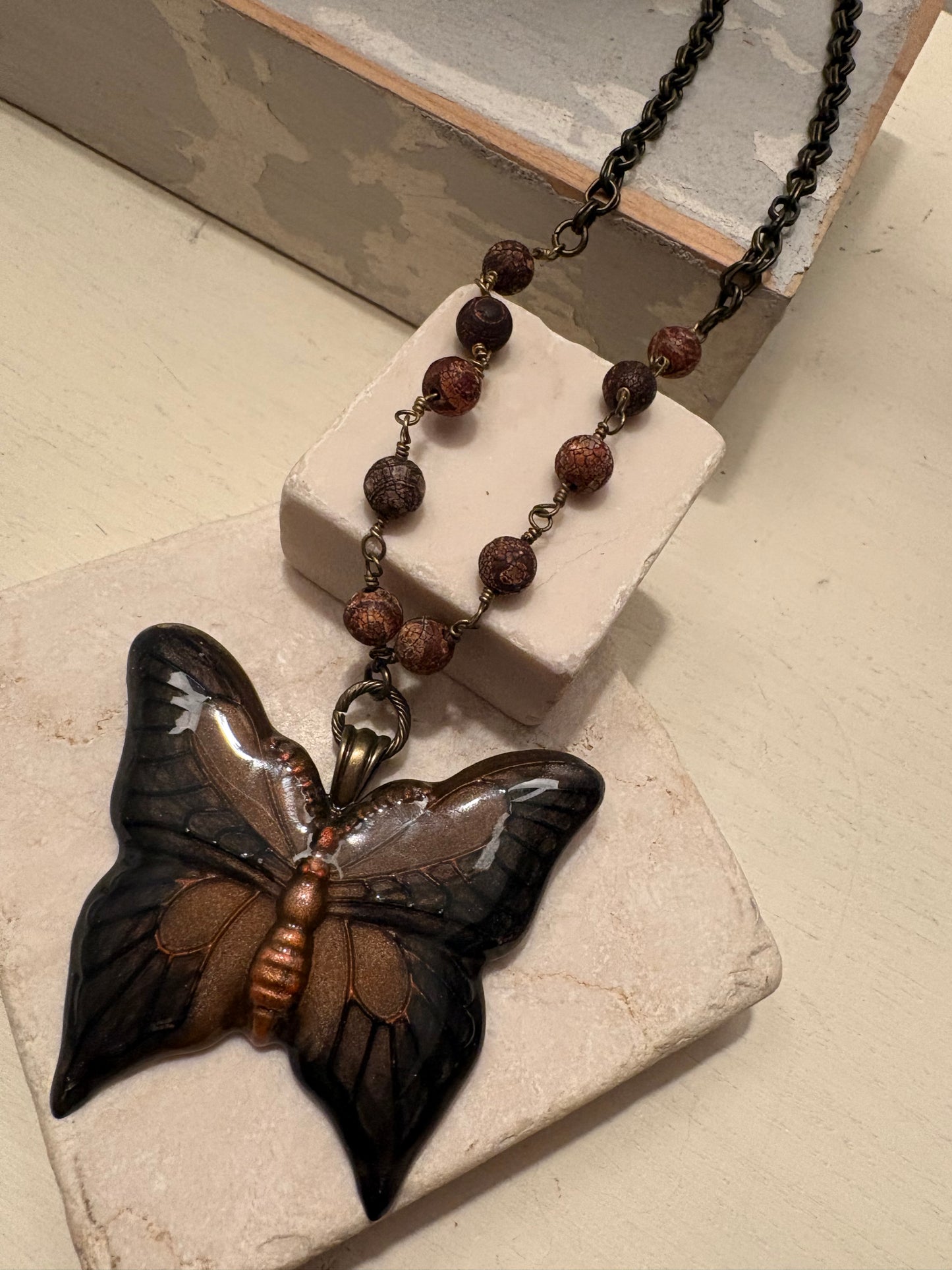 Dark Monarch Butterfly & Cracked Agate