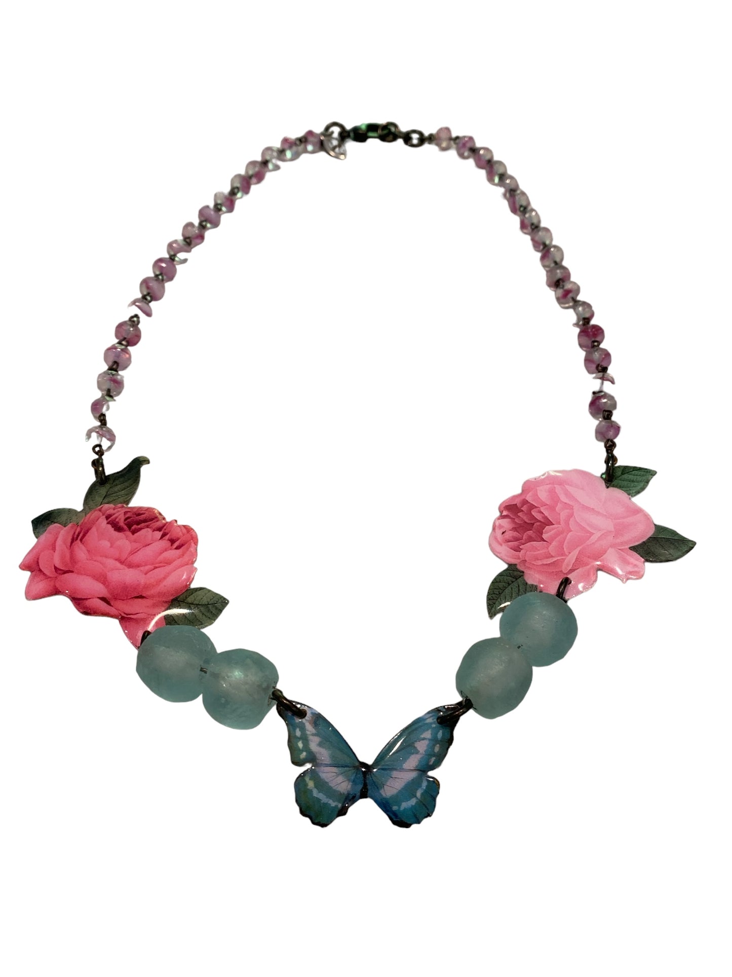 Peony and Butterfly Necklace