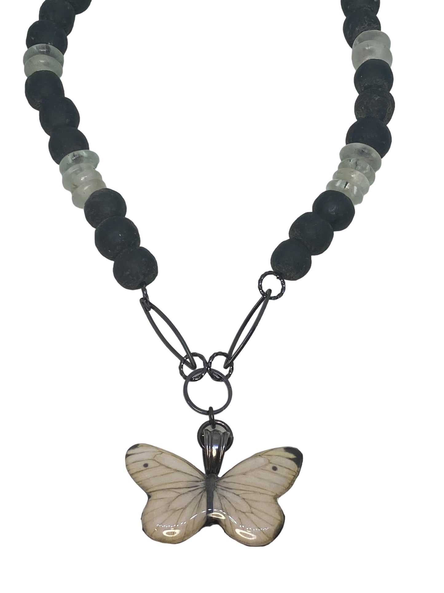 Ivory & Black Butterfly Recycled Glass Beads