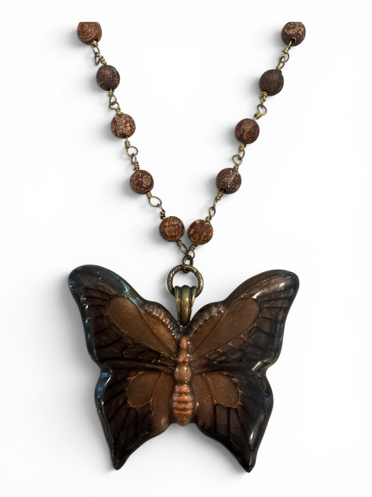 Dark Monarch Butterfly & Cracked Agate