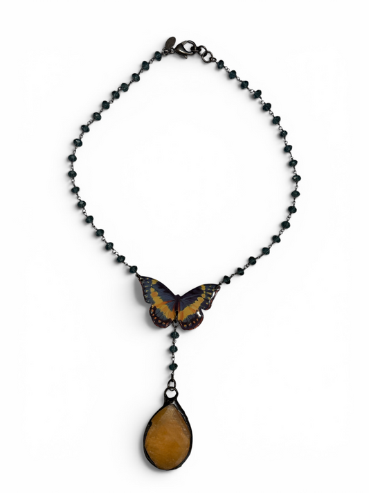 Royal Blue Butterfly & Yellow Calcite Necklace