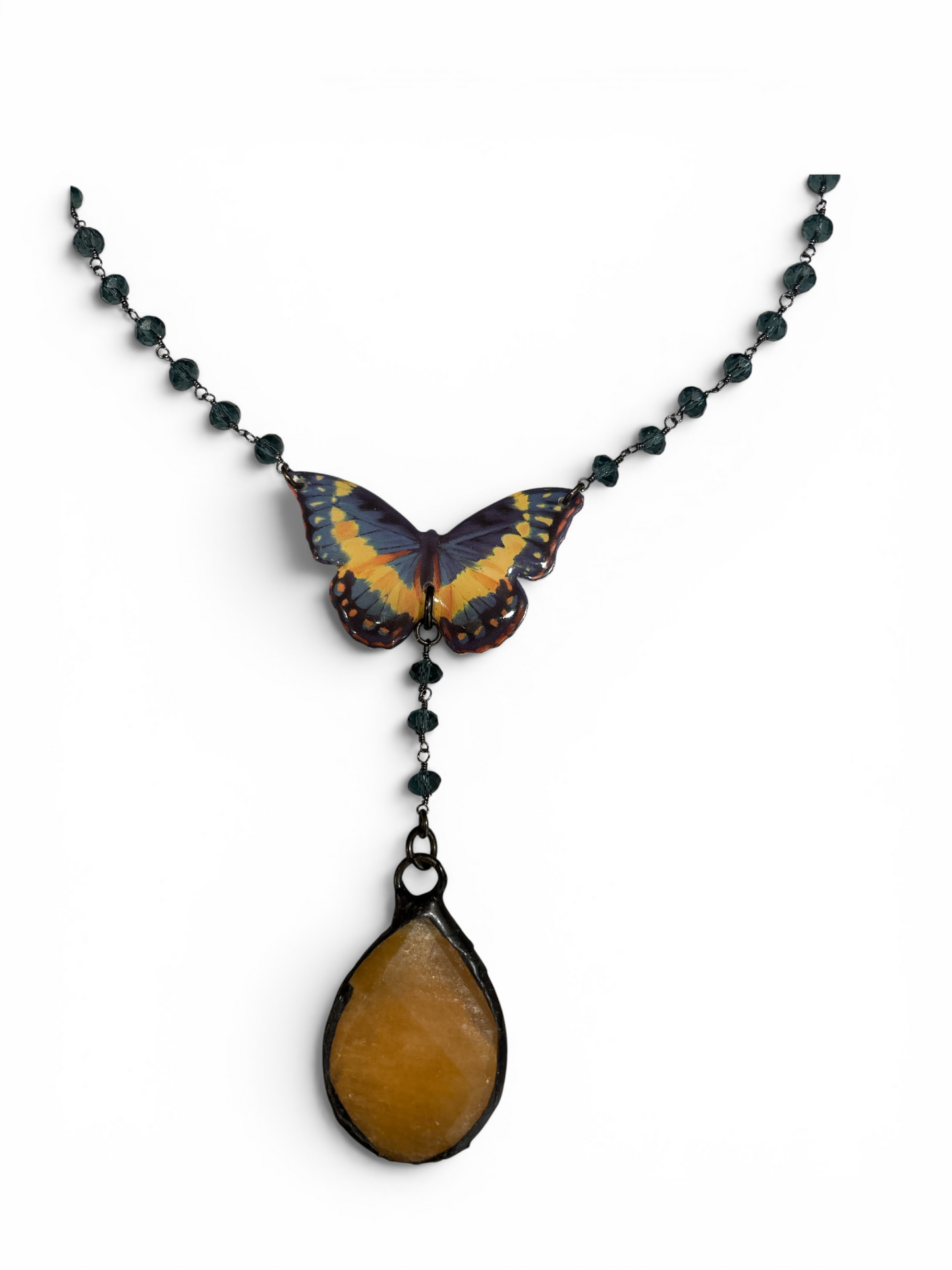 Royal Blue Butterfly & Yellow Calcite Necklace